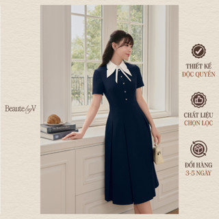 BEAUTEBYV - (Ve cổ sơmi tháo rời Tặng kèm) Váy xoè nữ xếp ly thân dưới Lamour