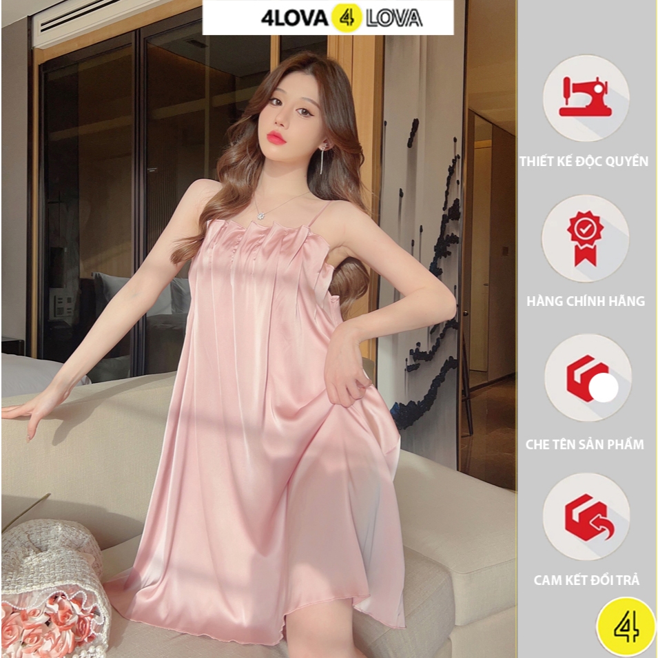 Váy Ngủ 2 Dây Nhún Ngực Lụa Pháp Cao Cấp Dáng Suông 4LOVA