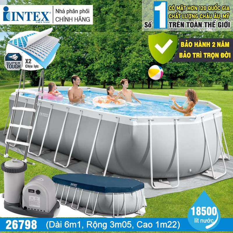 Bể bơi khung kim loại chịu lực cao cấp OVAL PREMIUM dài 6m1 INTEX 26798