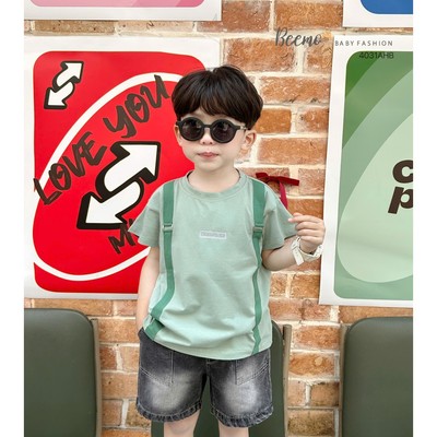 Áo phông cộc tay Beemo phối dây đai vải cotton mềm mịn đi học đi chơi cho bé trai từ 9-24kg 4031AHB