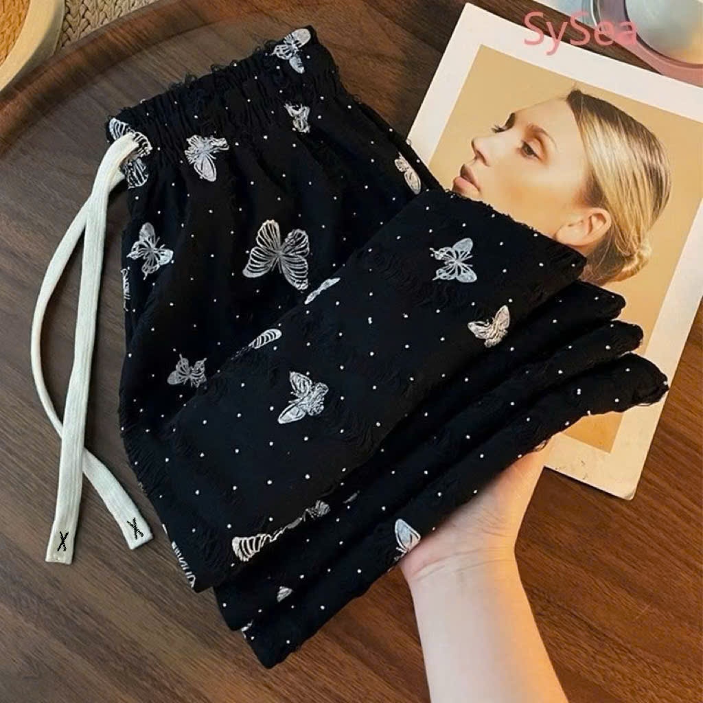 Quần Thun Dài Ống Rộng Họa Tiết Bướm ĐÍNH ĐÁ Siêu Đẹp THỜI TRANG