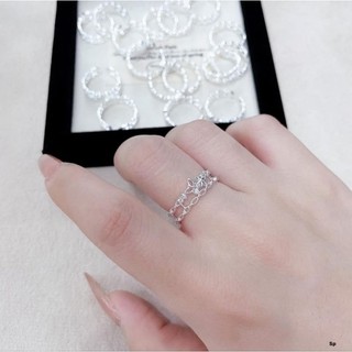 Nhẫn hoa bạc dáng freesize