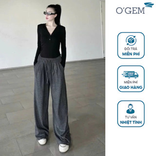 Quần suông ống rộng nữ OGEM chất len tăm lông thỏ dày dặn chiết ly tinh tế Q220