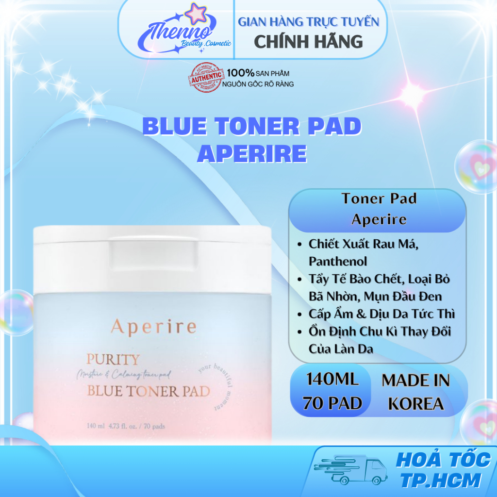 Toner Pad Tinh Khiết Cấp Ẩm Dịu Da Aperire Purity Blue Moisture and Calming Toner Pad 140ml/70 Pad H