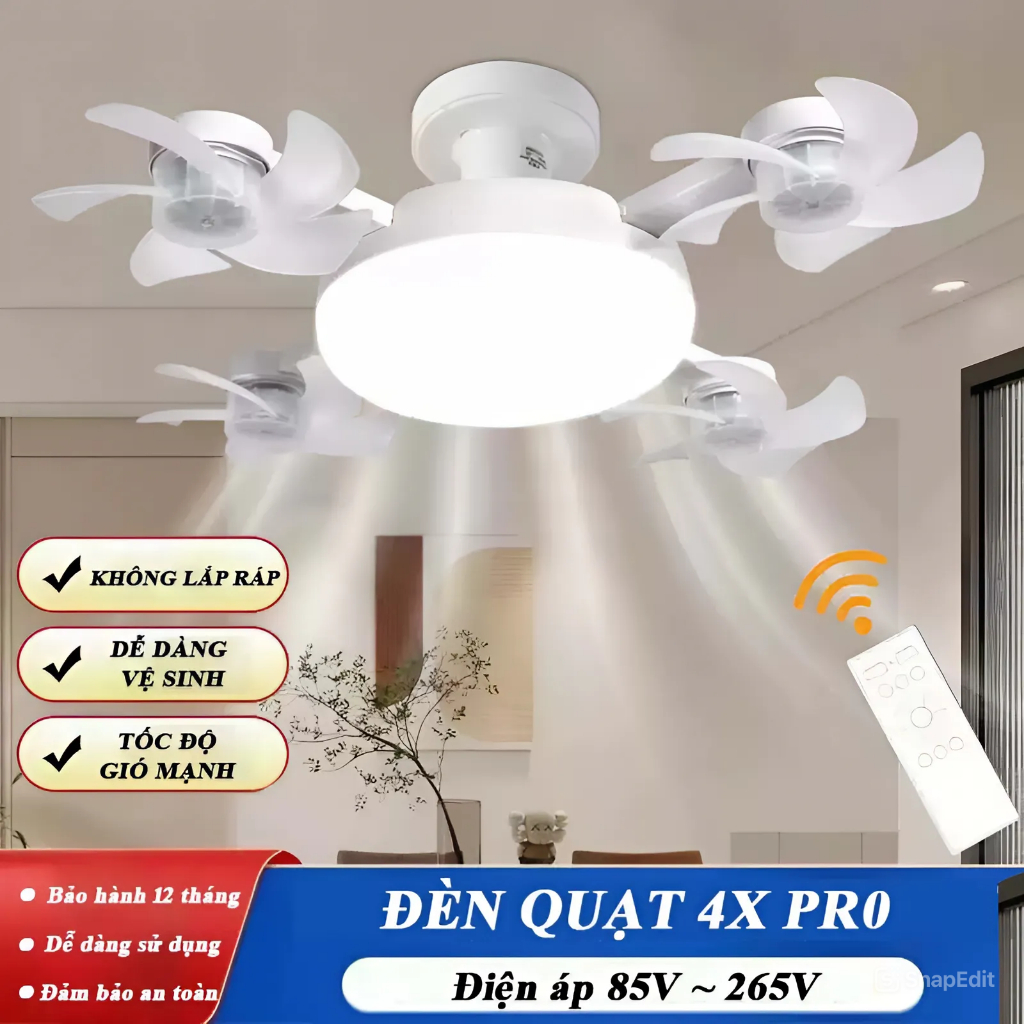 Đèn Quạt Siêu Mát 4 Đầu Sử Dung Linh Hoạt Nhà Tắm Hoặc Phòng Ngủ Êm Ái Điều Khiển Từ Xa | BigBuy360 - bigbuy360.vn
