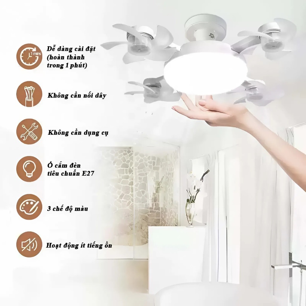 Đèn Quạt Siêu Mát 4 Đầu Sử Dung Linh Hoạt Nhà Tắm Hoặc Phòng Ngủ Êm Ái Điều Khiển Từ Xa | BigBuy360 - bigbuy360.vn