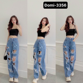  Quần jean rách te tua nữ ống rộng ulzzang cạp cao  Fashion WQJ001 