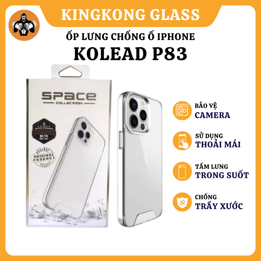 Ốp điện thoại trong suốt tích hợp nút bấm kim loại KOLEAD P83, hạn chế ố vàng 11 12 13 14 15 16 Pro 