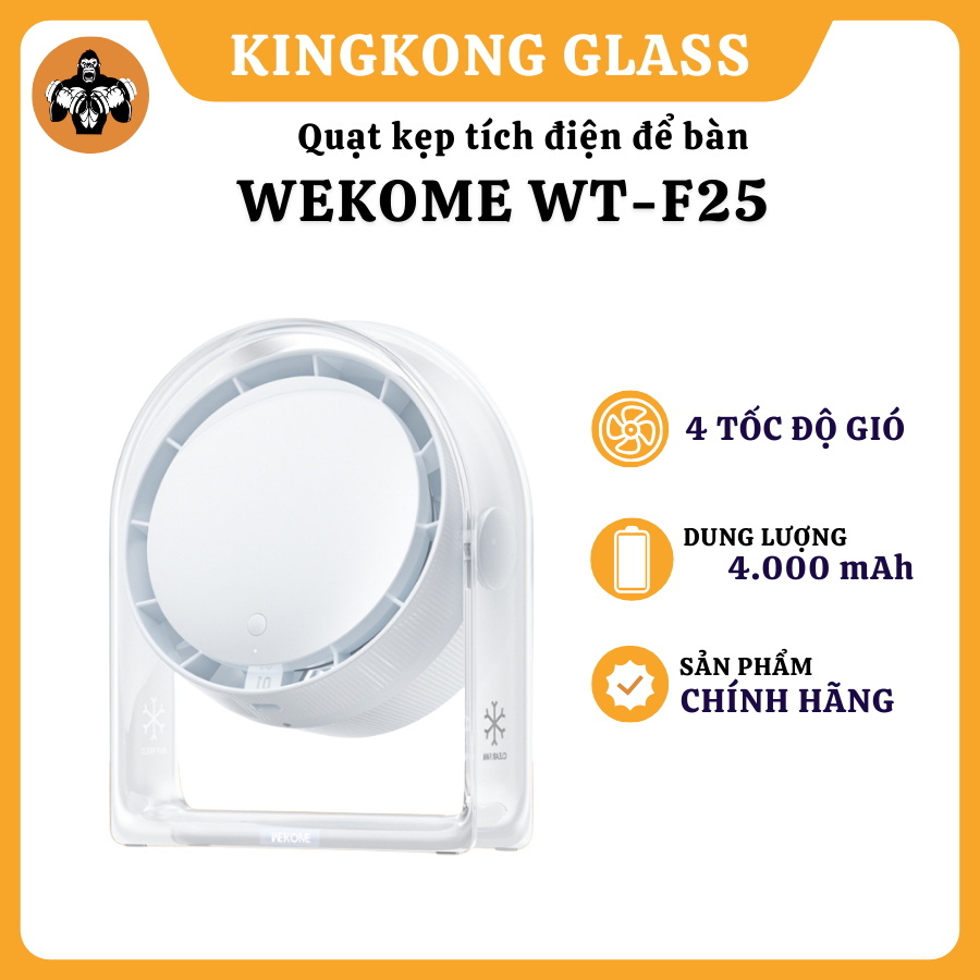 [4000mAh] Quạt tích điện mini để bàn WEKOME WT-F25 4000mAh không ồn chạy liên tục 8h - 4 tốc độ gió 