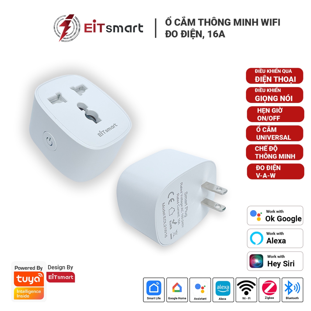 Ổ cắm thông minh WiFi EITsmart EOL21W16 16A Đo thông số điện (V, A, KWh) Bảo vệ hệ thống điện