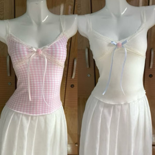 [Ảnh thật] Áo 2 dây có size phong cách coquette phối ren ONNI.STUDIO nữ tính co dãn thời trang mùa hè - A004