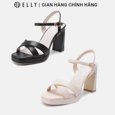 Giày sandal cao gót nữ ELLY EGM330 da microfiber gót vuông 10cm thanh lịch