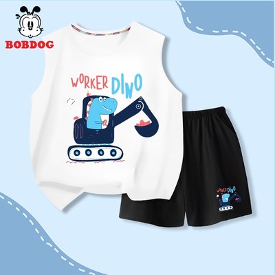Set đồ bé trai BOBDOG bộ quần áo cho bé mặc hè chất thun cotton mỏng mát in hình MÁY XÚC BD-BDO83
