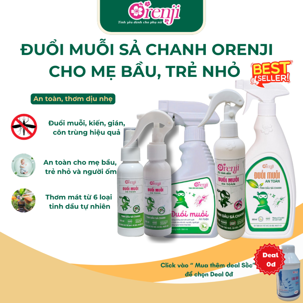 Xịt đuổi muỗi, xịt côn trùng tinh dầu sả chanh cho bé yêu ORENJI - Phòng chống sốt xuất huyết