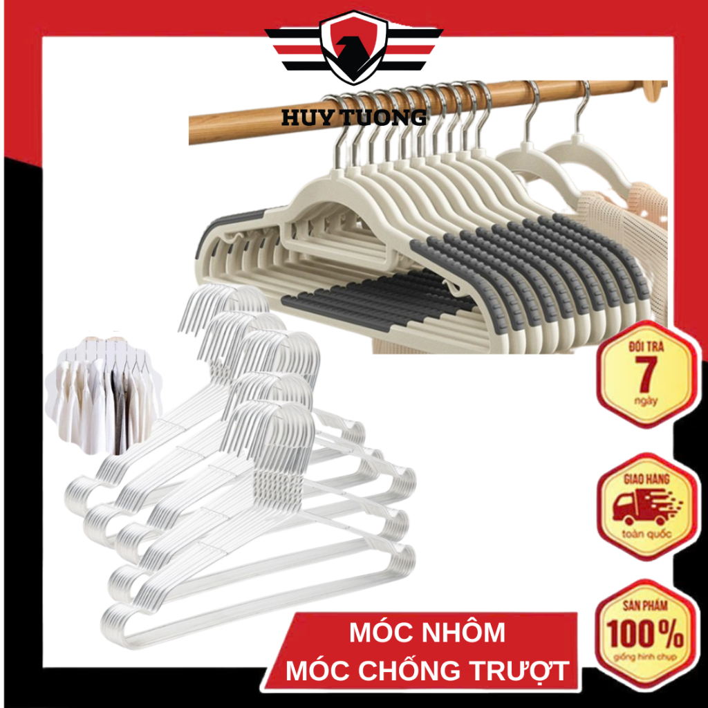 Combo 50 móc nhôm treo quần áo người lớn, móc phơi đồ, móc quần áo người lớn và trẻ em - Huy Tưởng