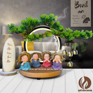 Tiểu Cảnh Tượng Chú Tiểu Tứ Không Kệ Đèn Led Hào Quang Cây Bon Sai  Dùng Để Trang Trí  - Quế Tâm Decor