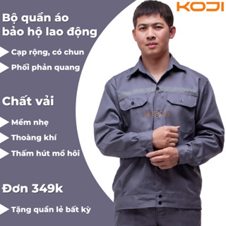 Bộ Quần Áo Bảo Hộ Lao Động Nam KOJI KJ217 Vải Kaki 2/1 Màu Chì phối Phản Quang Đồ lao động nam thoáng mát cho thợ hàn