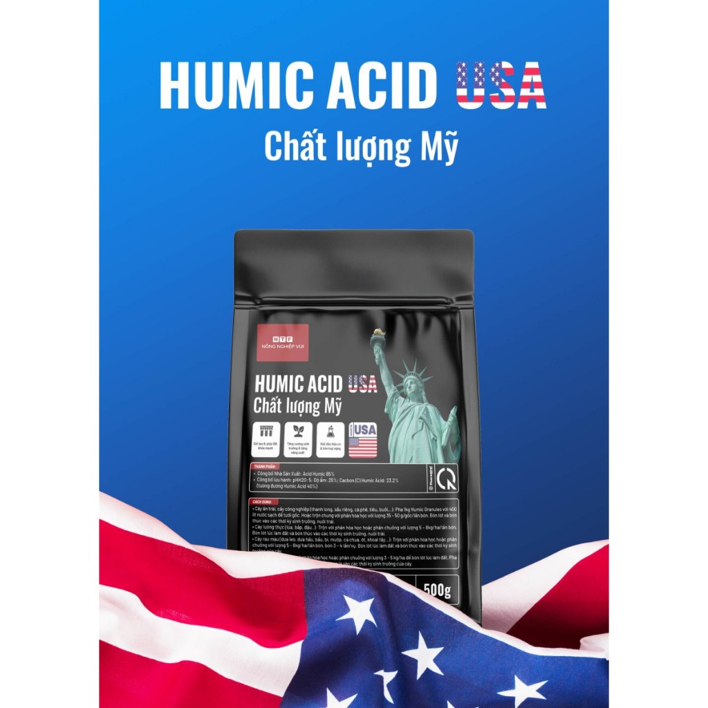 HUMIC USA Phân bón hữu cơ Humic Acid – Xuất xứ USA gói 1kg / 500g dạng bột hoà tan trong nước (NNV)