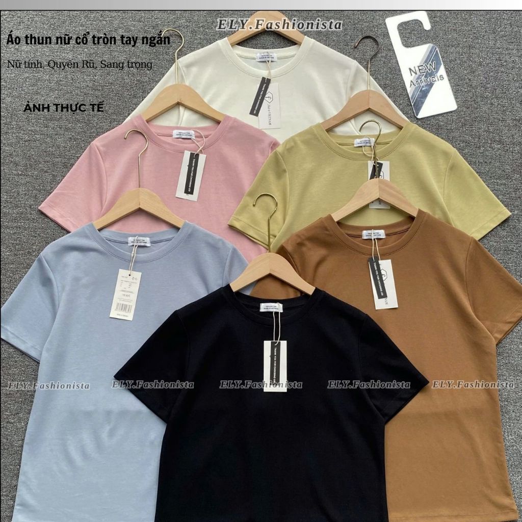 Áo Thun nữ cổ tròn cộc tay ELY Cotton interlog không nhăn mát may kỹ áo phông đẹp Freesize ELY300. | BigBuy360 - bigbuy360.vn