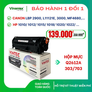 [ HỎA TỐC ] Hộp mực máy in Canon LBP 2900/303/3000, HP 1020/1010/1012 (mã Q2612A), VINTEC, đã có sẵn mực, in đậm nét
