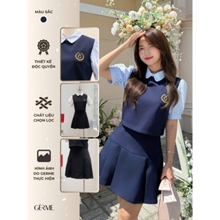 GERME|DESIGN Đầm nữ Rullen Dress xếp ly giả set phối cổ trắng thêu túi, Váy nữ phong cách nữ sinh thanh lich VVND022504