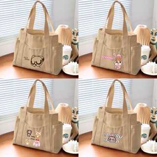 Túi tote vải canvas cho nữ thời trang phong cách Hàn Quốc đựng vừa laptop 14 inch, túi vải Labubu đeo vai đi học đi làm