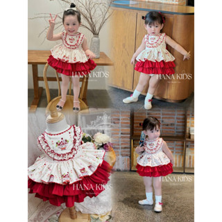 [HÀNG CHÍNH CHỦ] VÁY ĐẦM LOLITA/TBN ĐỎ KÈM QUẦN HOẠ TIẾT HOA TRẮNG ĐỎ PHONG CÁCH TÂY BAN NHA CAO CẤP CHO BÉ GÁI