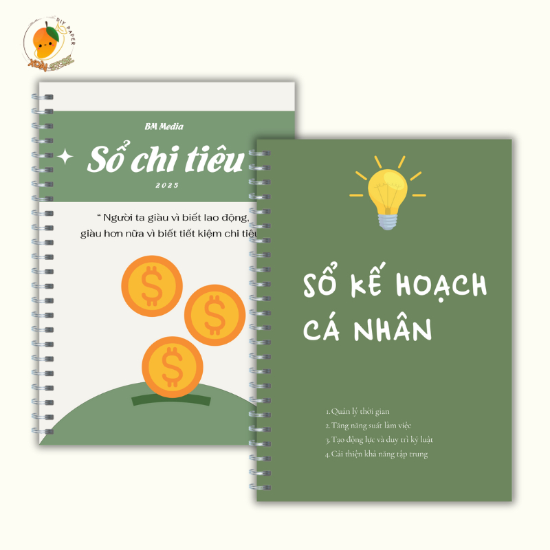  Combo sổ tay lò xo chi tiêu và kế hoạch đủ 12 tháng thiết kế thông minh Daily Planner A5 144 trang 