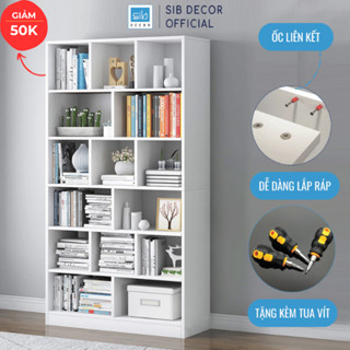 Kệ Sách Gỗ SIB Decor KSG03 6 Tầng Dài 80cm Cao 178cm Màu Trắng Oak Giá Sách Đứng Đa Năng