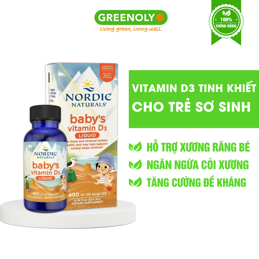 Vitamin D3 thuần tinh khiết Nordic Naturals lọ 22,5ml, Hỗ trợ phát triển hệ xương răng bé 0-12 tháng tuổi