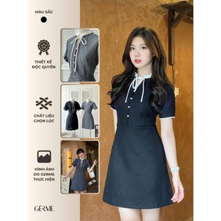 Váy nữ Germe Lyla Dress dáng A cắt eo cổ tàu phối buộc dây lộn vải text VNT032404