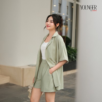 Set đồ nữ YOUNGER BY CARDINA chất đũi kiểu dáng áo vest quần sooc kèm áo hai dây 5YSQN03
