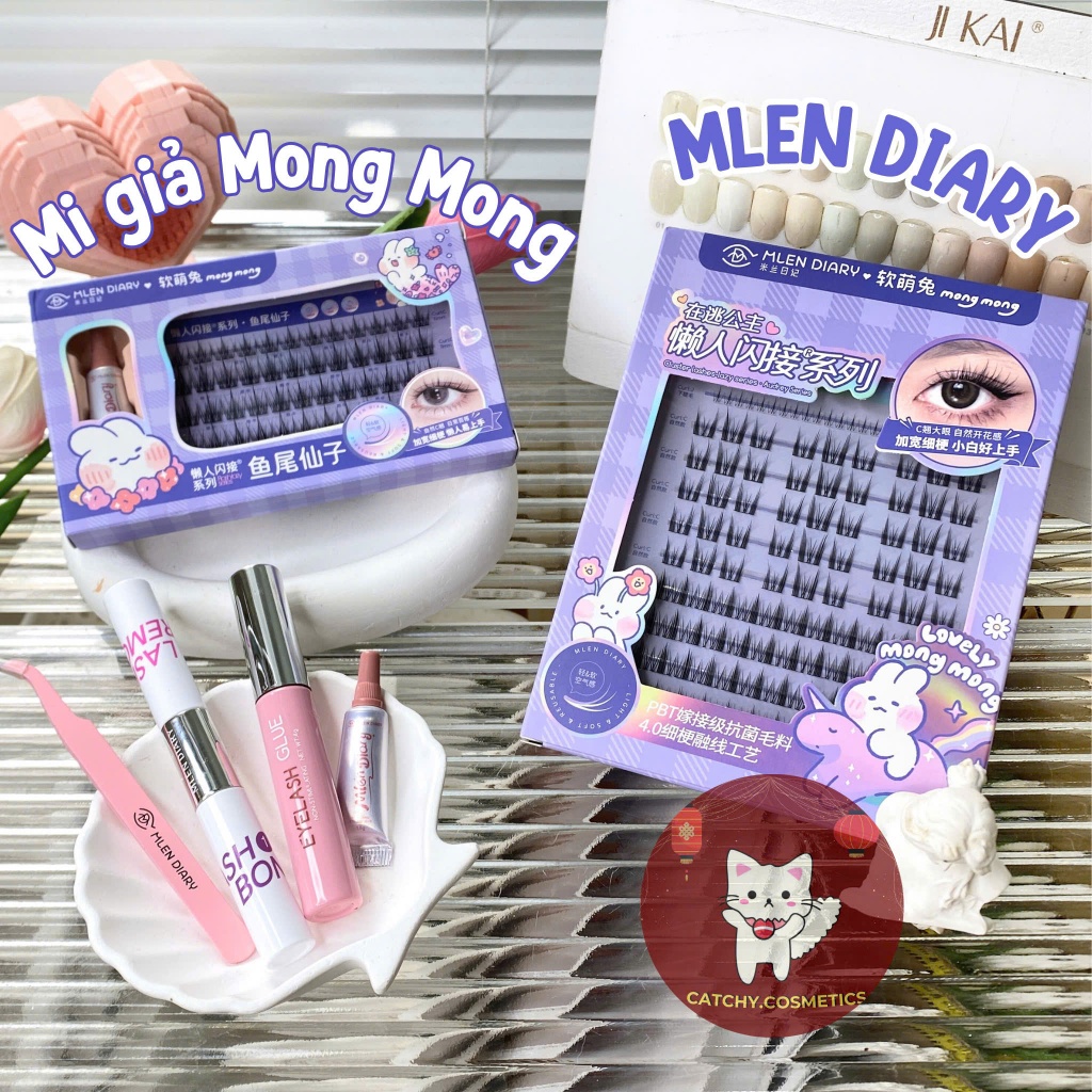[MLEN DIARY] Mi Giả Cụm MLEN DIARY Thỏ Đáng Yêu Mong Mong, Mi Cụm Mềm Mại Tự Nhiên, Tái Sử Dụng