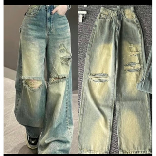 Quần jean Nữ ống Suông vải QC mềm dài 100cm ( S-XL ) chất bò xanh rách gối phủ dơ mã 5645