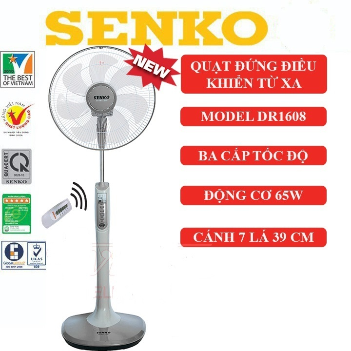 Quạt cây Senko-DR1608-có điều khiển từ xa-65W-7 cánh-quạt khoẻ,đẹp,bền-chính hãng-Bảo hành 12 tháng