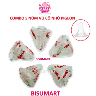 Combo 5 Núm vú cổ hẹp Pigeon Silicone siêu mềm cho bé size S M L