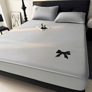 Chiều Điều Hòa Băng Lạnh Ice Cool, Set 3 Món Ga Gối Bo Chun Dập Thêu Hình Nơ Mềm Mát Thấm Hút Mồ Hôi