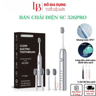 Bàn chải điện SC326 Pro, bàn chải đánh răng điện rung sóng âm siêu mạnh chống nước IPX7 lông mềm bản 2025