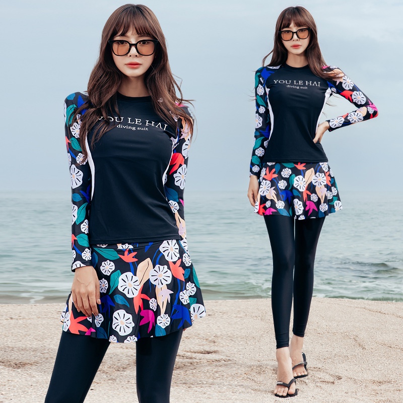 [Mua Kèm Quà Tặng] Đồ bơi nữ tay dài váy cao cấp che nắng phong cách Hàn Quốc | BigBuy360 - bigbuy360.vn