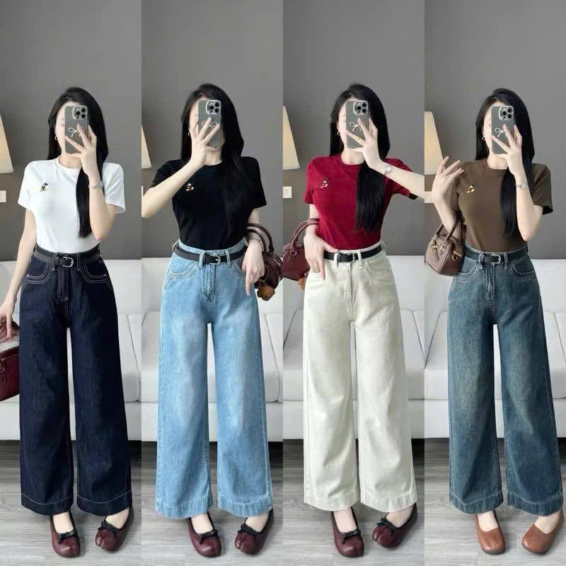 Quần Bò Jeans Nữ Ống Rộng, Quần Bò Denim Suông Ống Rộng Trơn 4 Màu Dáng Nấm Cạp Cao Siêu Hách Dáng Cực Đỉnh