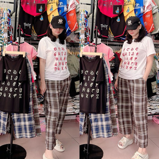 [Size 38kg - 46kg] Áo thun cotton chữ thêu phom rộng