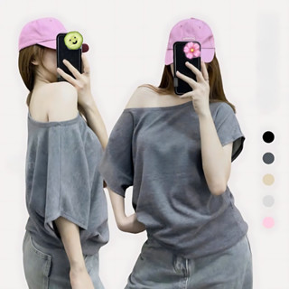 Áo Thun Nữ Lệch Vai Dáng Rộng Cộc Tay Nhiều Màu Basic