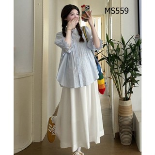 Set áo baby doll và chân váy trắng chất kate mềm nhẹ nhàng, thanh lịch by Đầm Bầu Thỏ - MS559