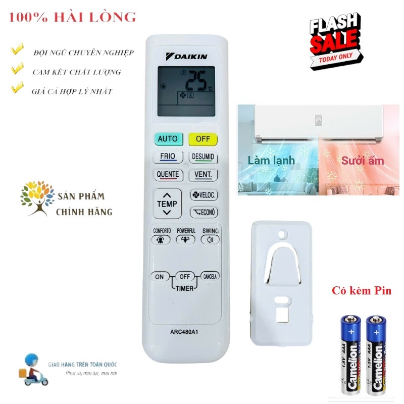 [HÀNG CHÍNH HÃNG] Remote Điều khiển điều hòa Dai_kin 2 CHIỀU ARC480A1 mới 100%-Tặng Pin