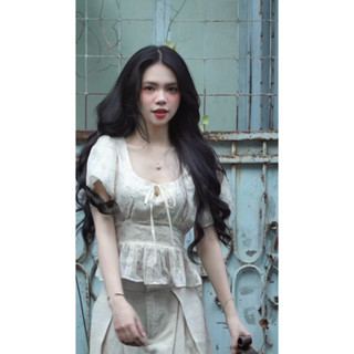 [SMOR.VN] Áo croptop kiểu nữ tay bồng hoa văn nhí FLORA