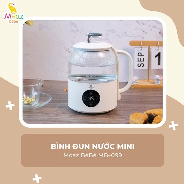 Bình đun nước Moaz Bebe MB099 pha sữa giữ nhiệt cho bé 600ml, ấm đun nước mini siêu tốc - Monnie Cen