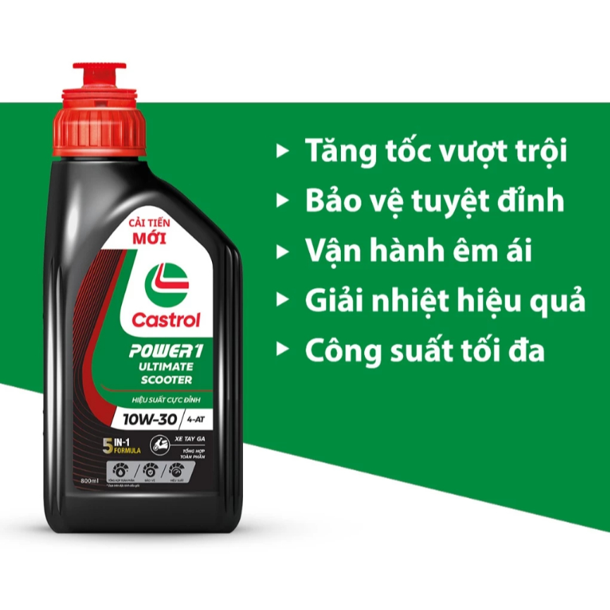 [Mẫu Mới] Castrol Power 1 Scooter 10W30 800ml - Nhớt tổng hợp toàn phần cao cấp cho xe tay ga
