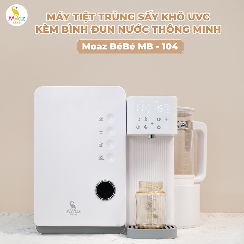 Máy tiệt trùng sấy khô UVC Moaz Bebe MB104, máy đun nước pha sữa giữ nhiệt cho bé - Monnie Center