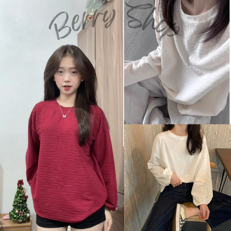Áo bo chun cổ tay chất mịn Berry shop - Thun sweater thu đông kiểu dáng thanh lịch cá tính
