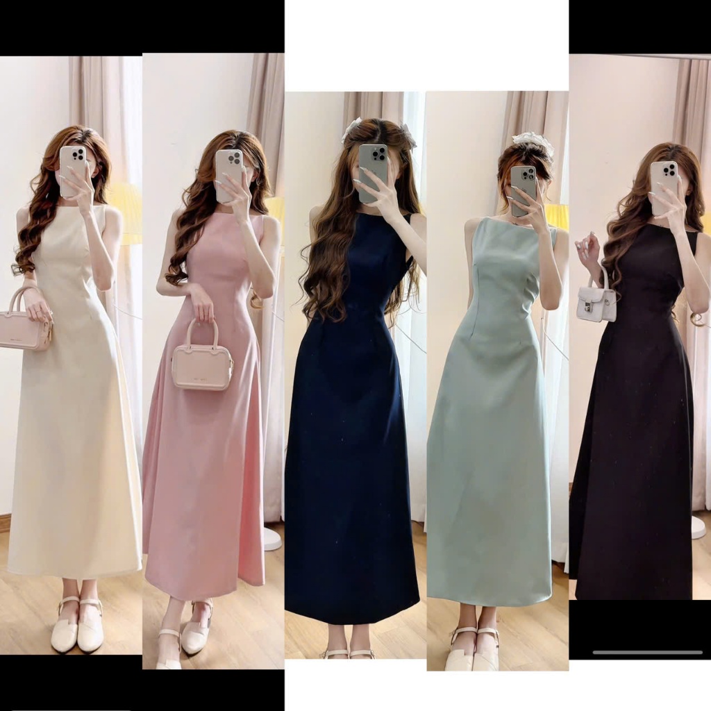 Váy Maxi Cổ Thuyền Chiết Ly Eo Tôn Dáng, Chất Chéo Ý Dày Dặn 5 Màu Xinh Yêu (Ảnh Thật Trải Sàn) Loll